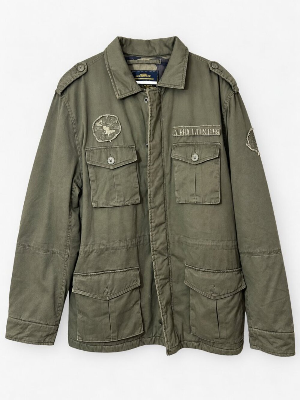 Alpha Industries Men’s XL Olive Sherpa Lined Military Field Jacket Patches